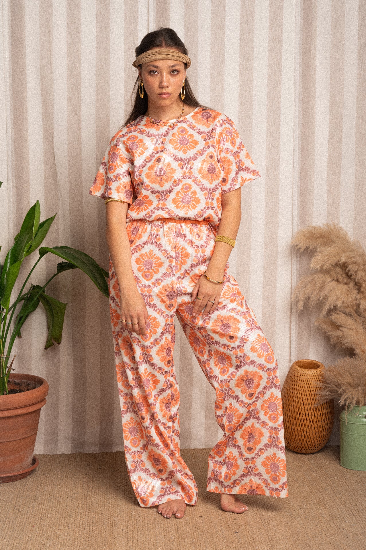 Pantalone a fantasia con paillettes
