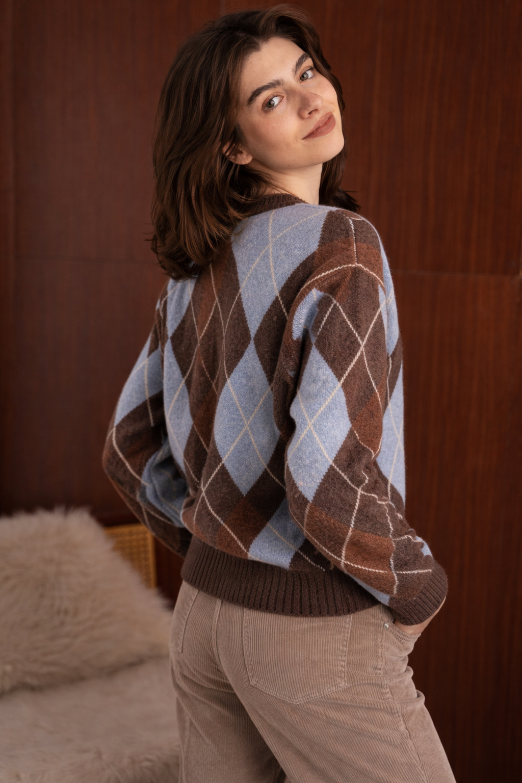 Maglione rombi Argyle Multicolor nei Toni Naturali