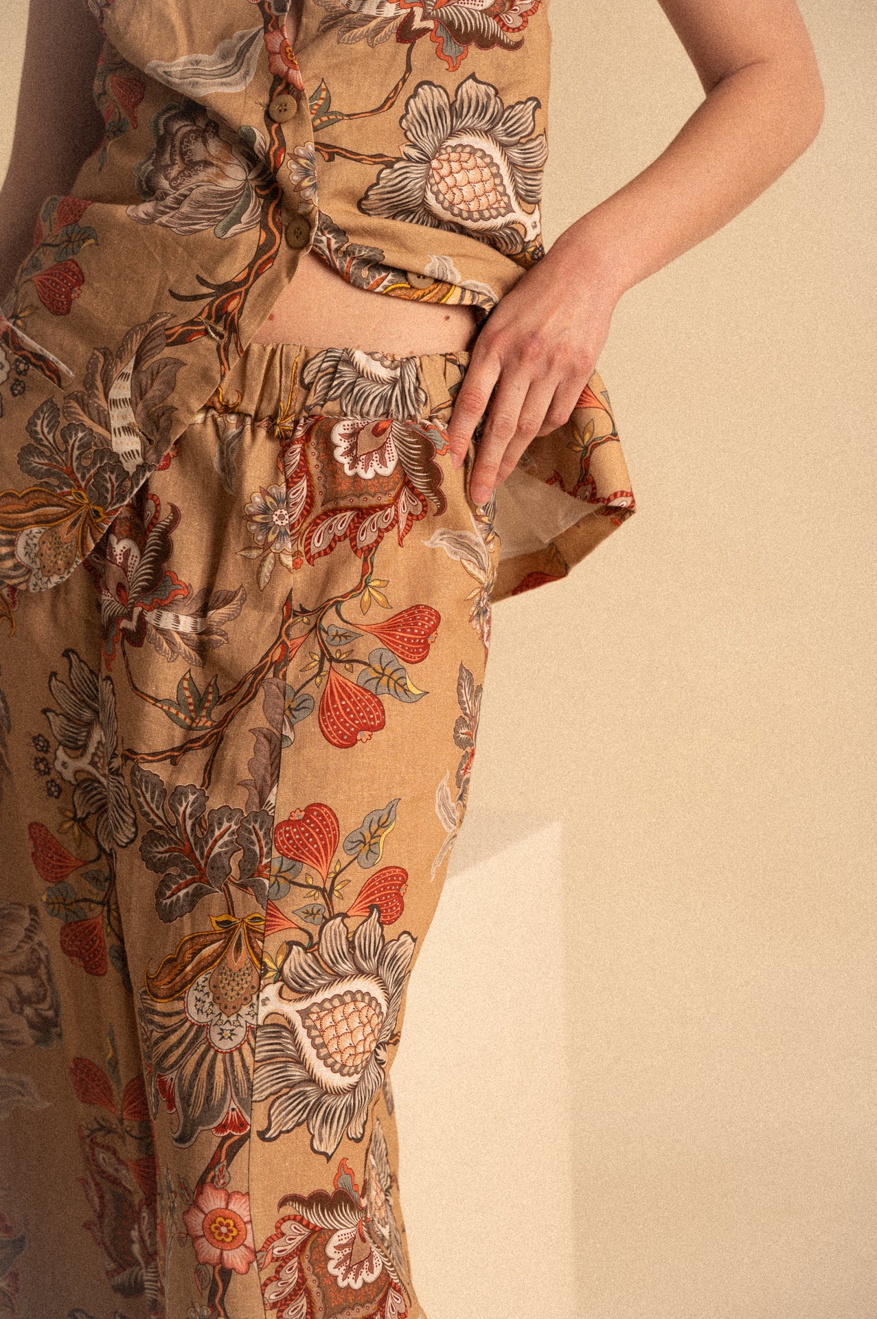 Pantalone Palazzo Donna Paisley in Lino e Viscosa con Elastico in Vita