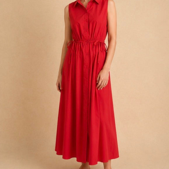 Abito Chemisier Lungo Donna “Scarlet” – Rosso in Cotone 100%