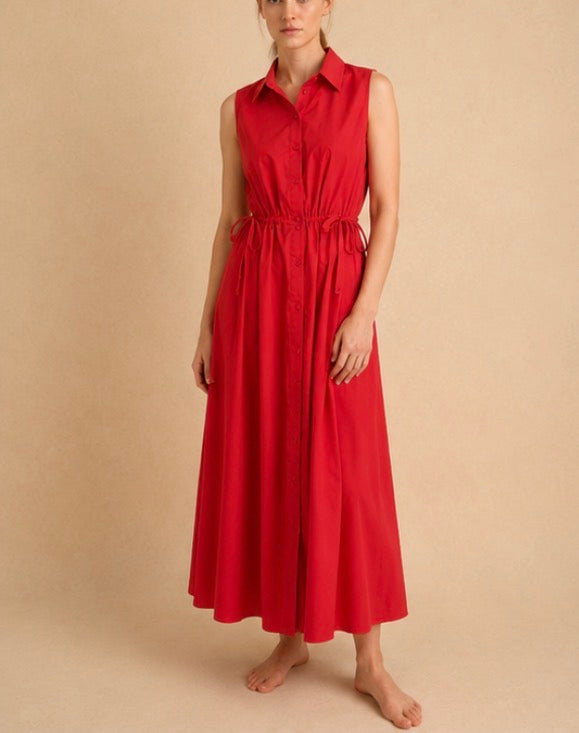 Abito Chemisier Lungo Donna “Scarlet” – Rosso in Cotone 100%