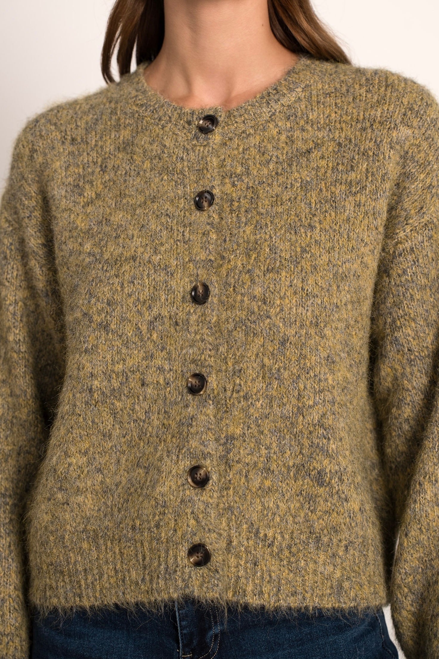 Cardigan Donna in Lana | Verde Mélange Bottoni