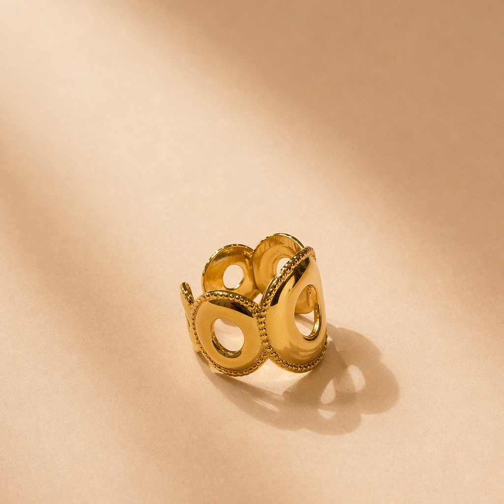 Anello Donna Oro Design Geometrico Regolabile in Acciaio Inossidabile