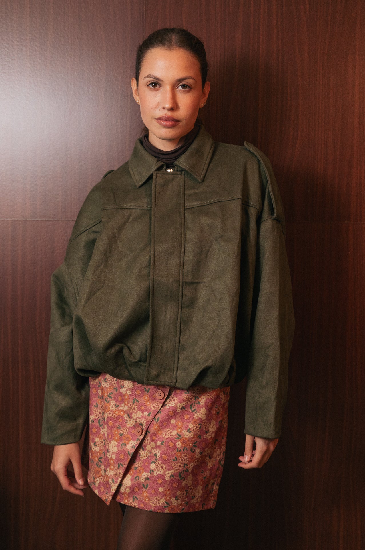 Bomber Kaki Effetto Suede Scamosciato