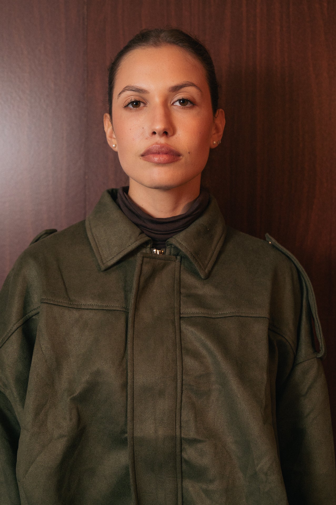 Bomber Kaki Effetto Suede Scamosciato