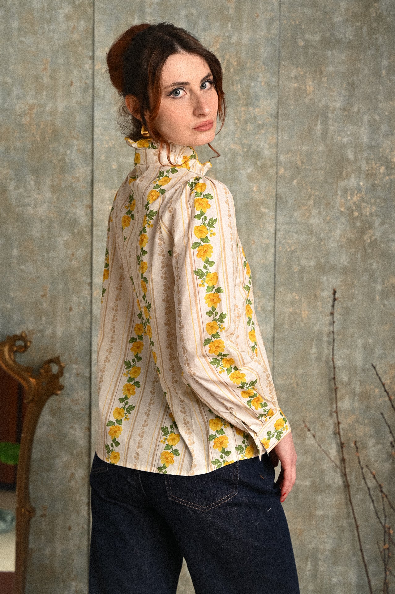 Camicia donna Mimosa in cotone 100% a fiori gialli