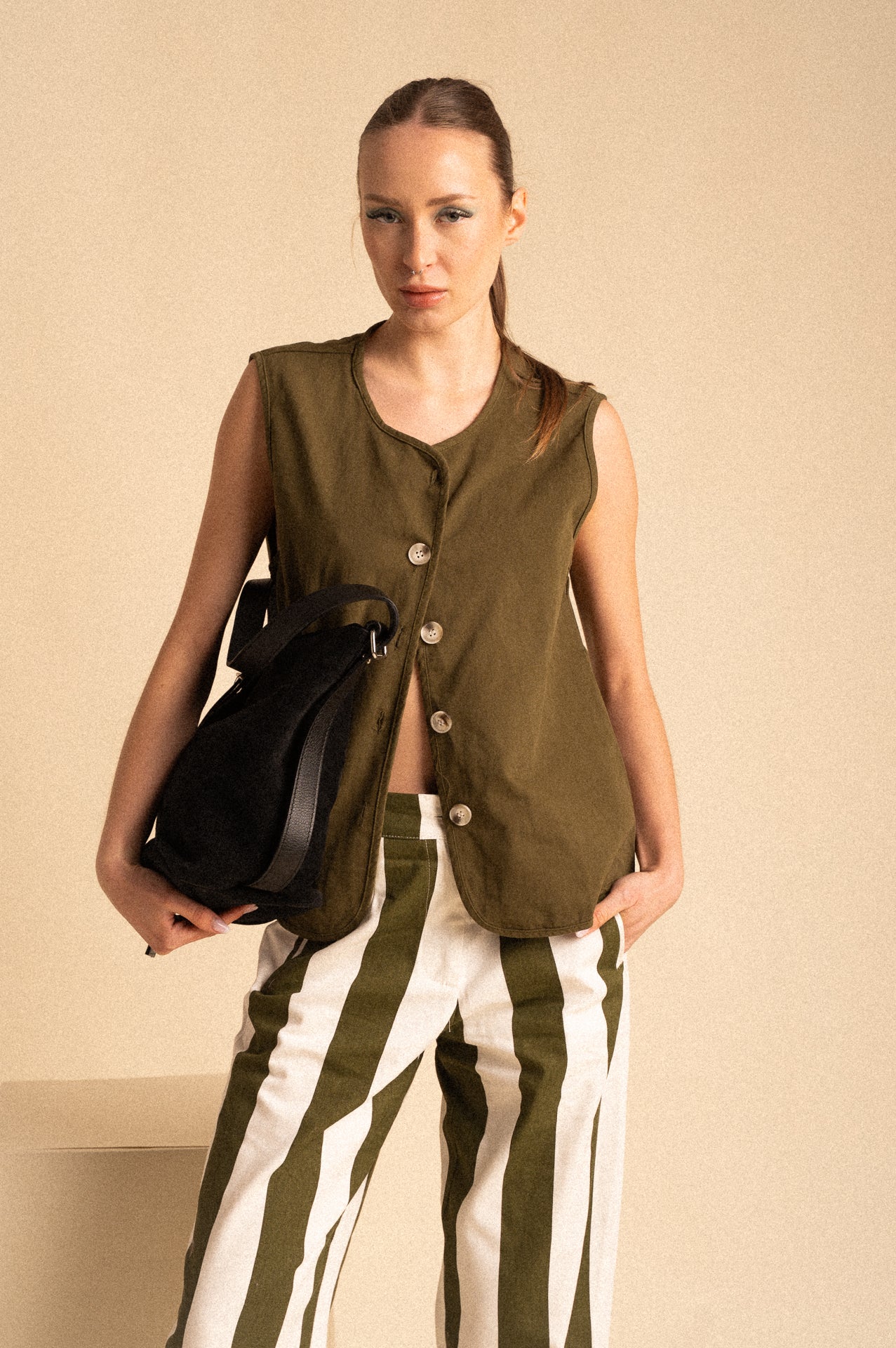 Gilet Utility Kaki in Cotone