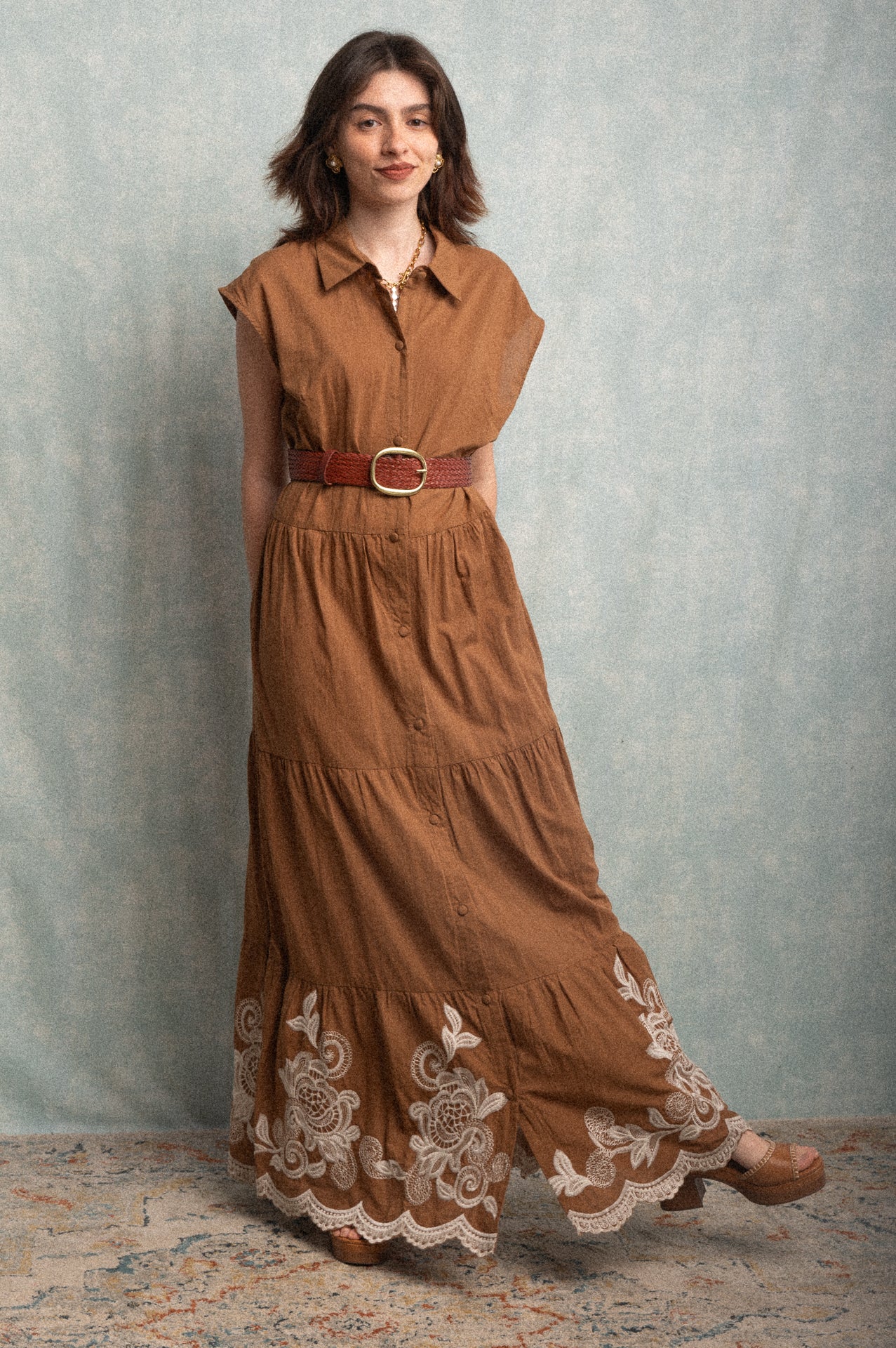 Abito chemisier donna color caramello