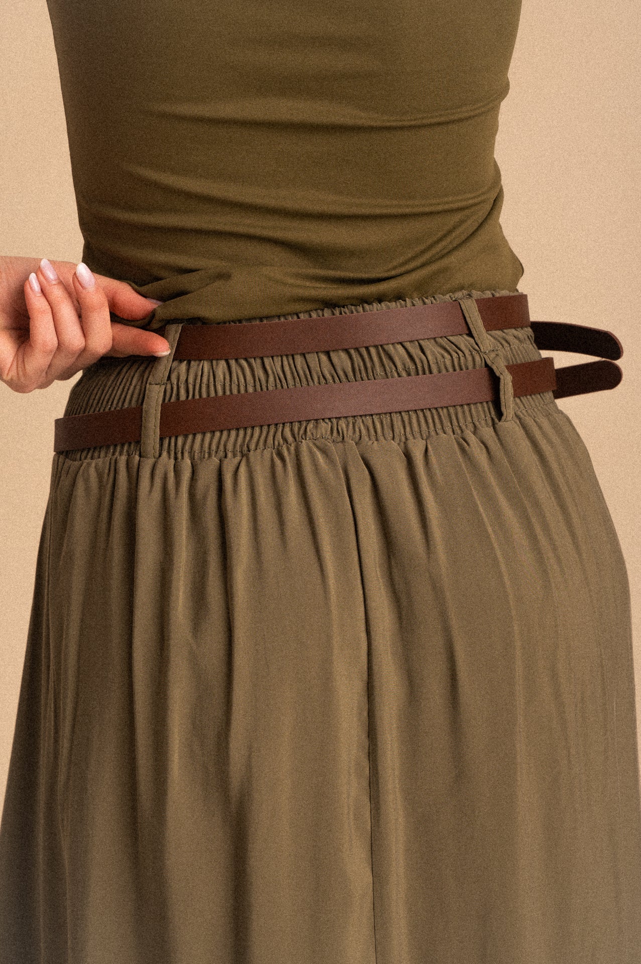 Gonna Midi SoHo – Verde Kaki con Doppia Cintura