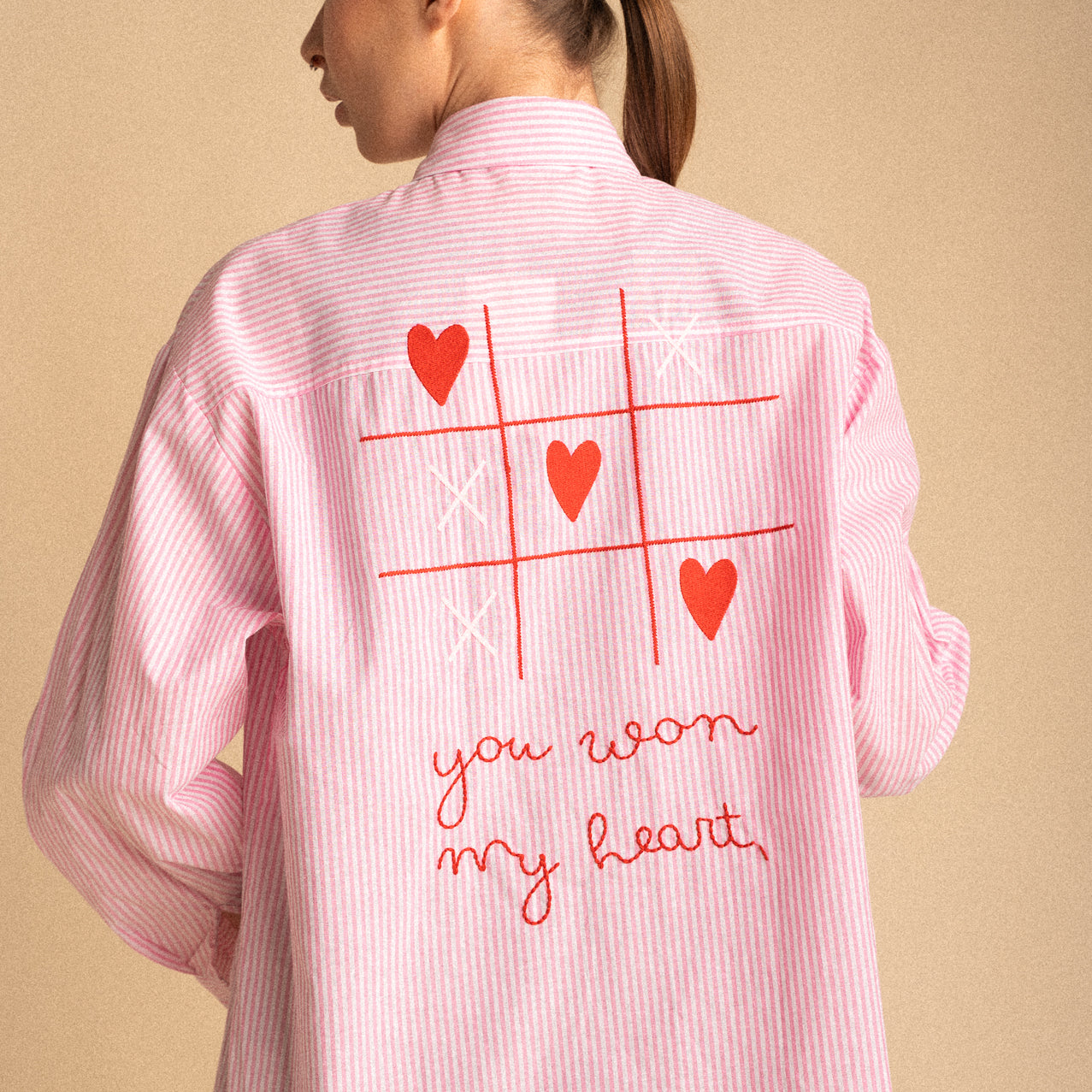 Camicia Brooklyn Love – Righe Rosa con Ricamo