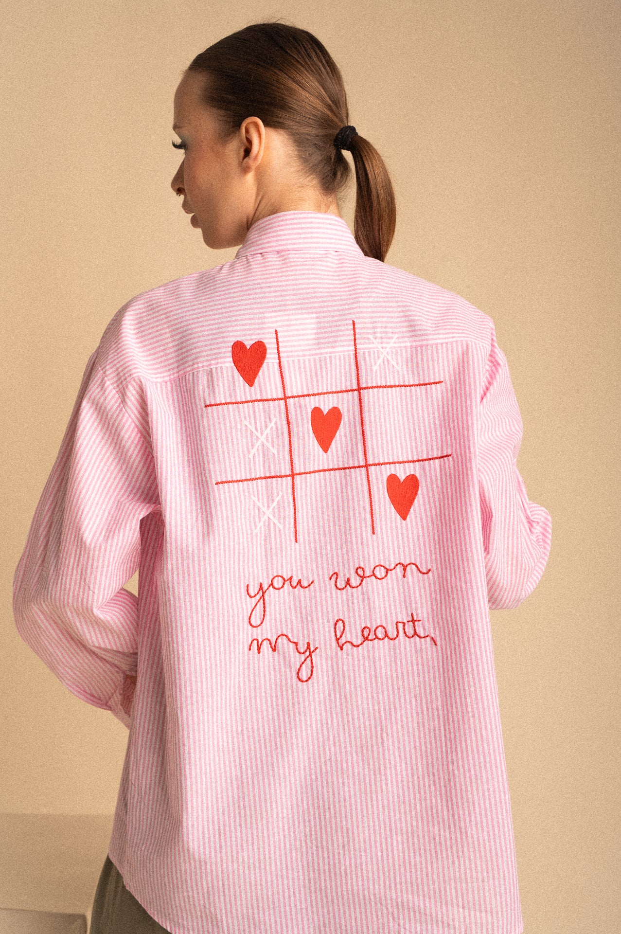 Camicia Brooklyn Love – Righe Rosa con Ricamo