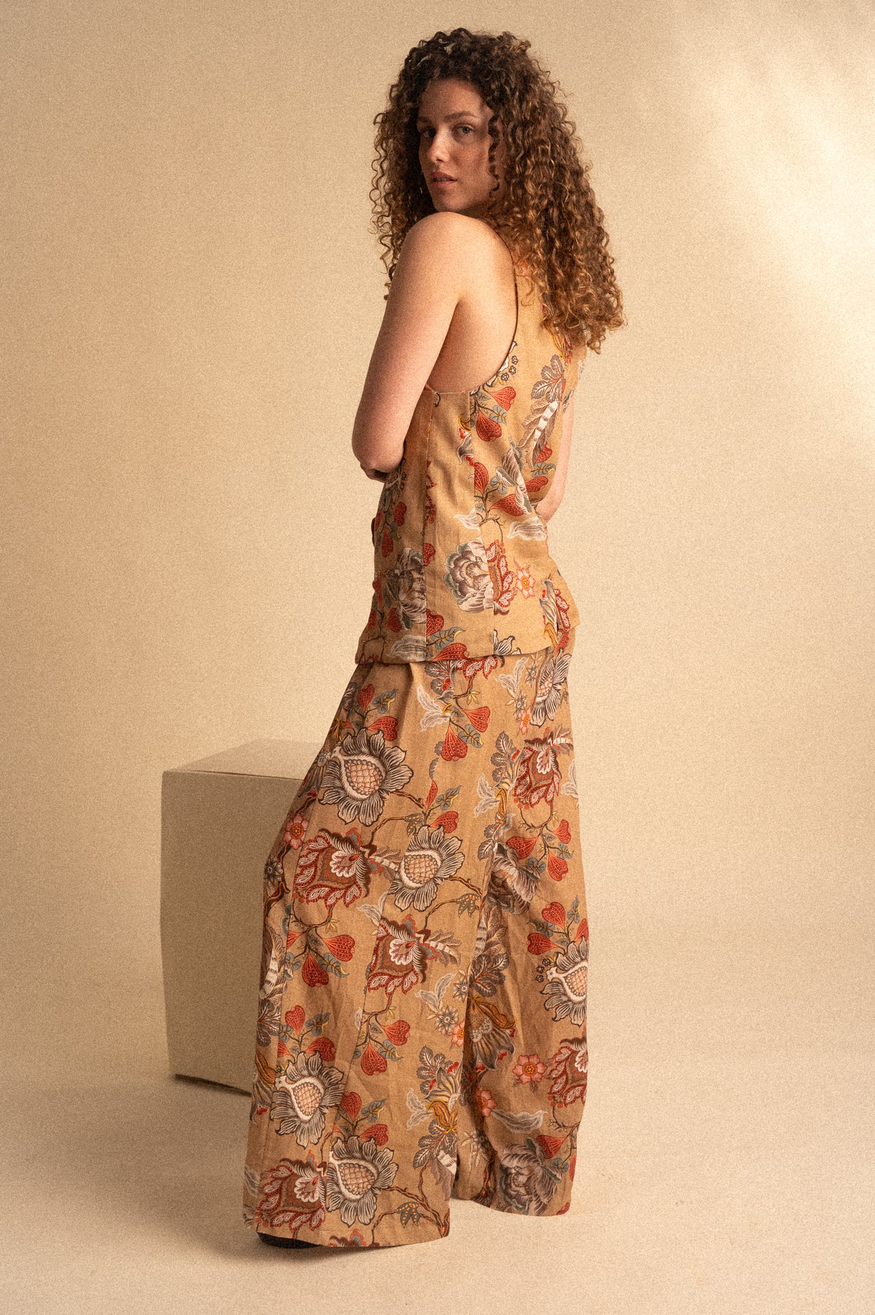 Pantalone Palazzo Donna Paisley in Lino e Viscosa con Elastico in Vita