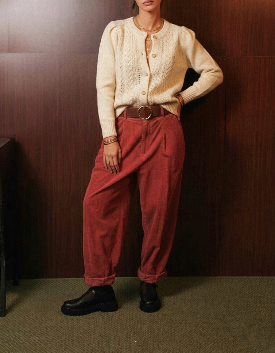 Cardigan donna color panna ricamato