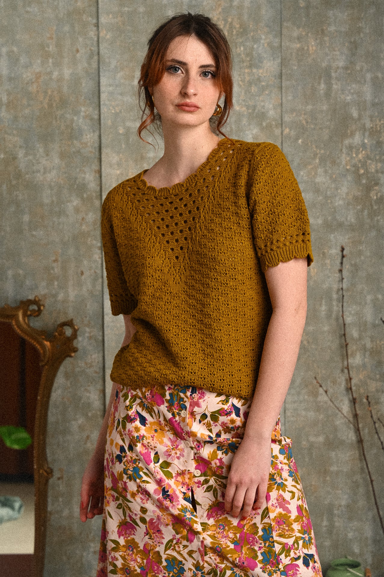 Top traforato in cotone Elicrisio con lavorazione crochet e bordi scallop