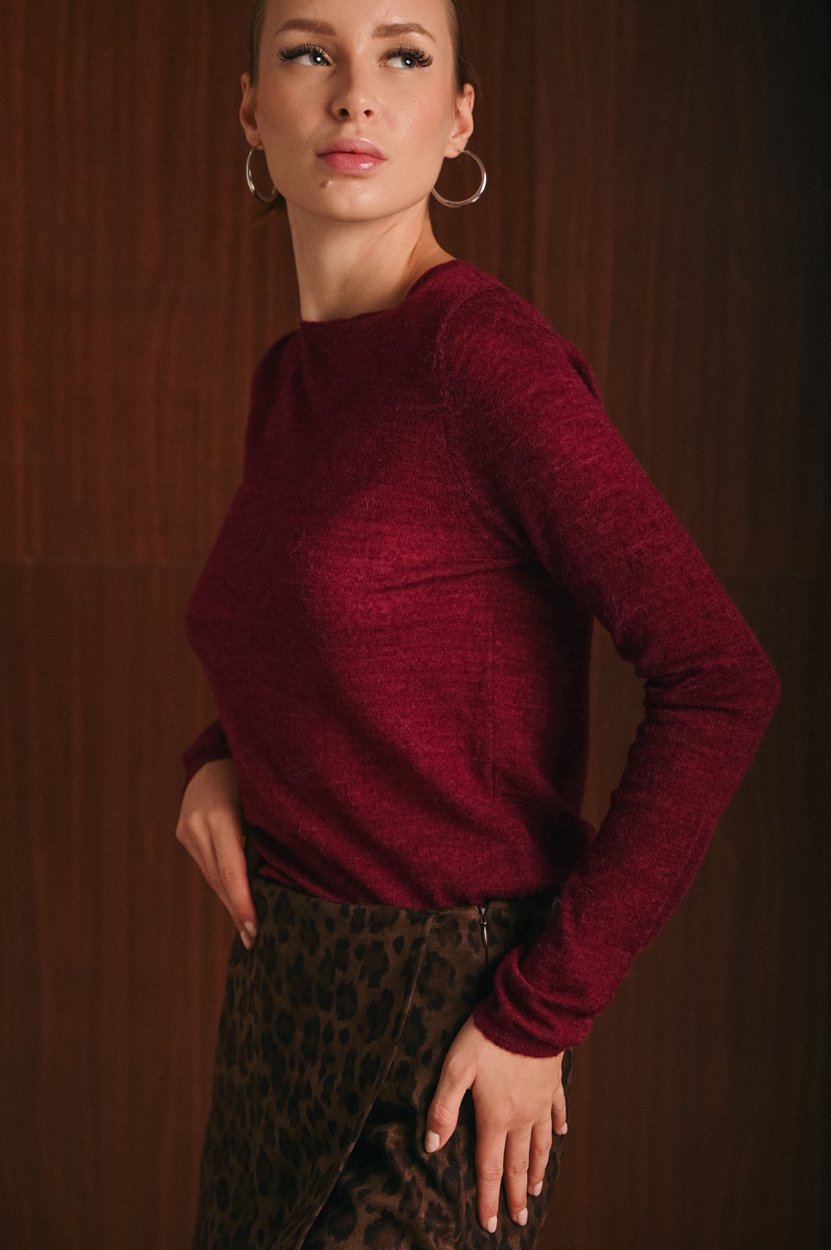 Blusa Agata Basic Bordeaux in Misto Alpaca e Lana Merino