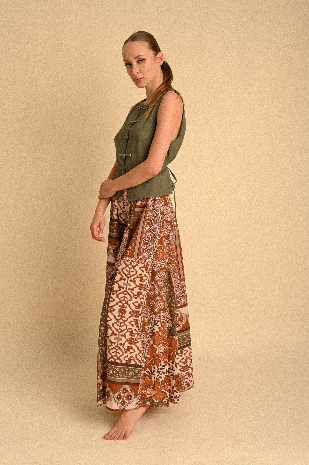 Pantalone Palazzo Kyoto in Cotone Fantasia Patchwork