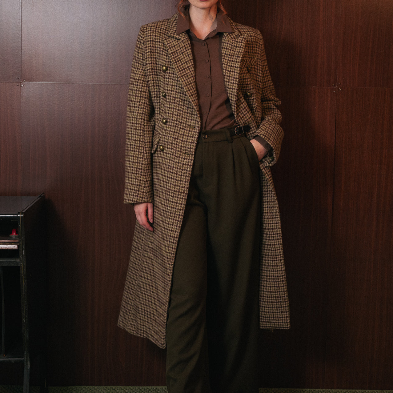 Cappotto Lungo Donna Fantasia Harris tweed color beige