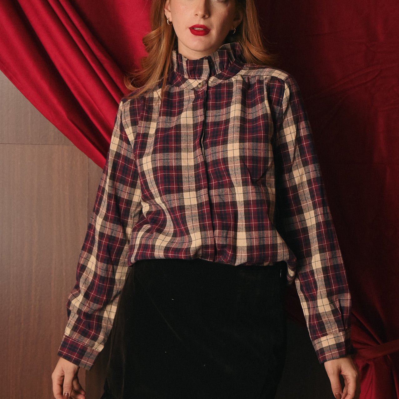 Camicia Donna Fantasia Tartan Scozzese | 100% Cotone Colletto alto
