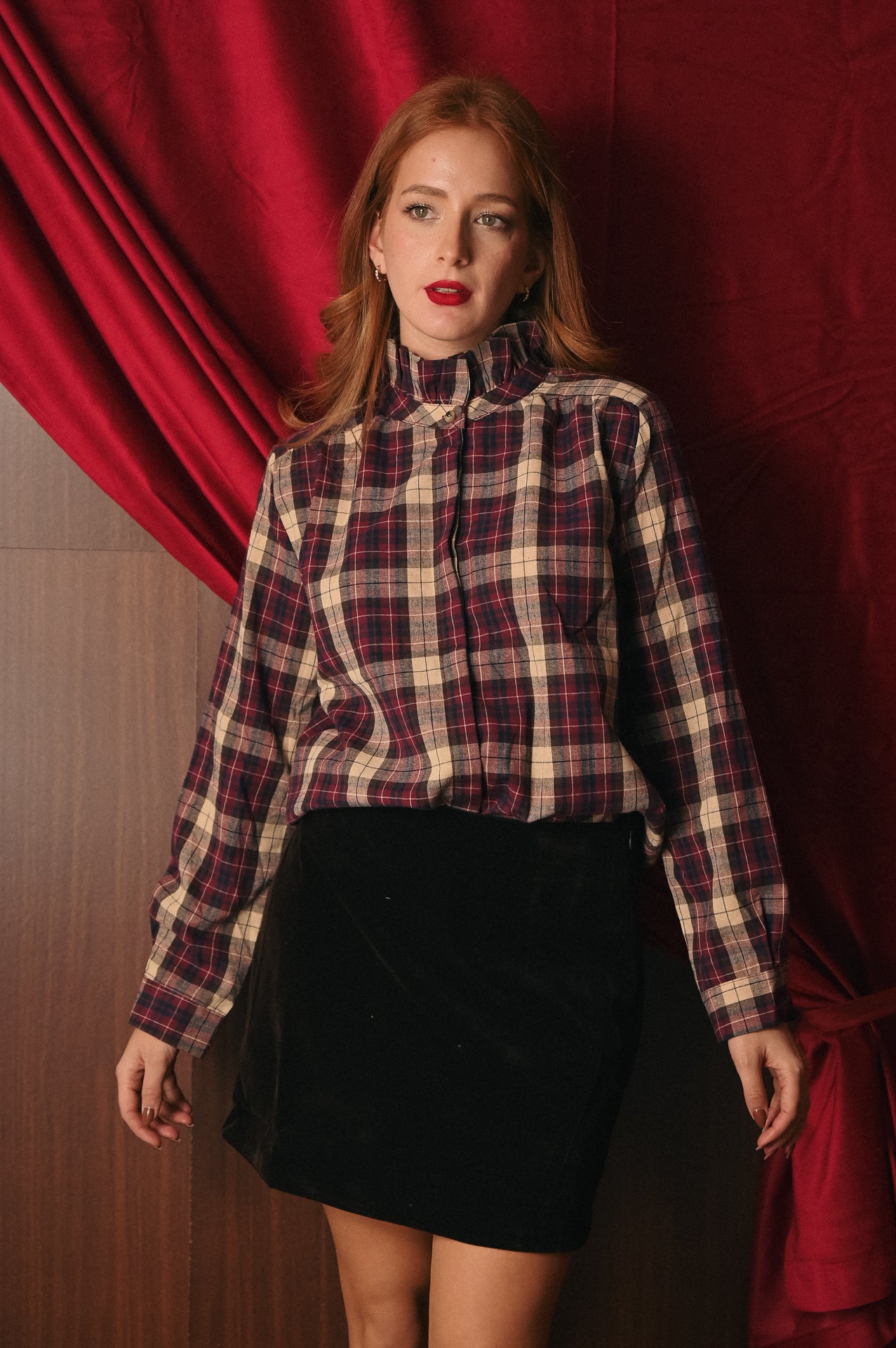 Camicia Donna Fantasia Tartan Scozzese | 100% Cotone Colletto alto