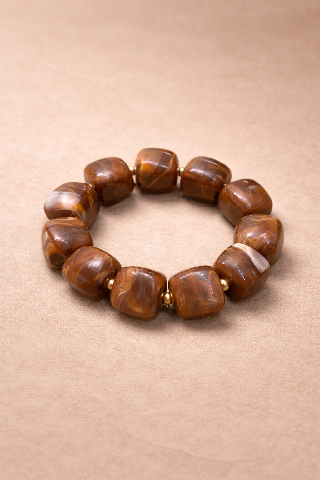 Bracciale Elastico Pietre Effetto Agata Marrone