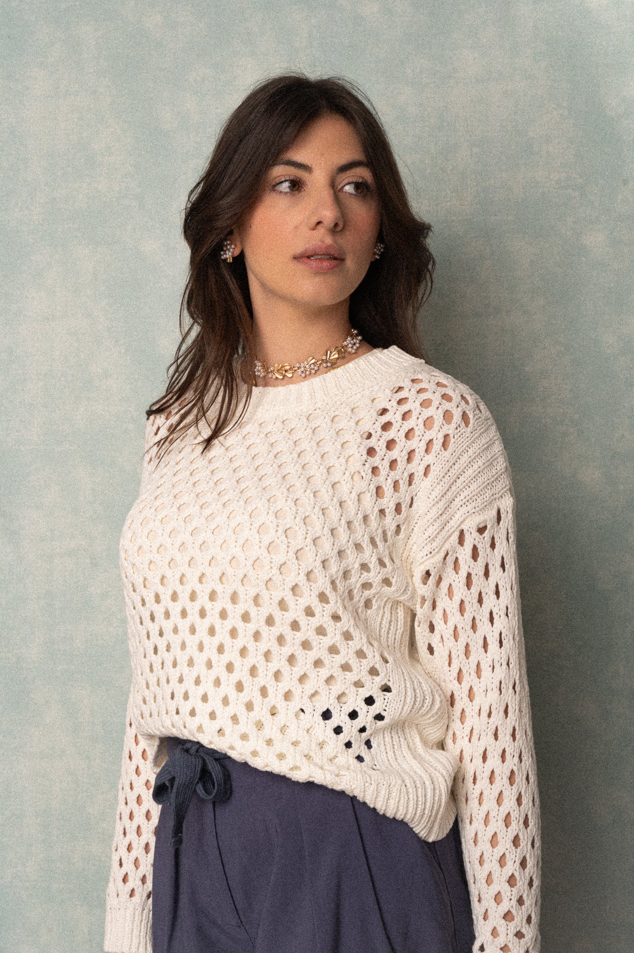 Maglia traforata bianca in cotone