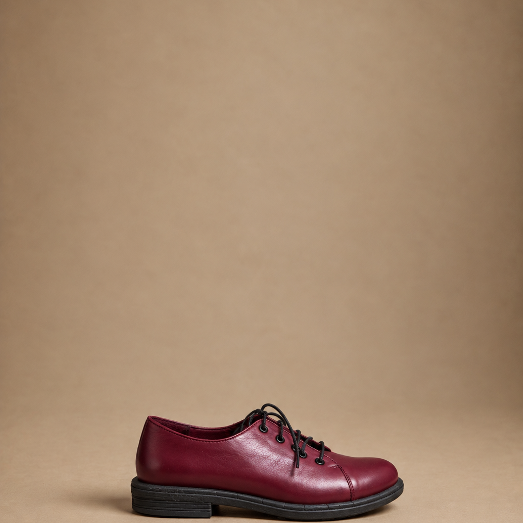 Mocassino Donna con Lacci in Pelle Bordeaux e Suola in Gomma