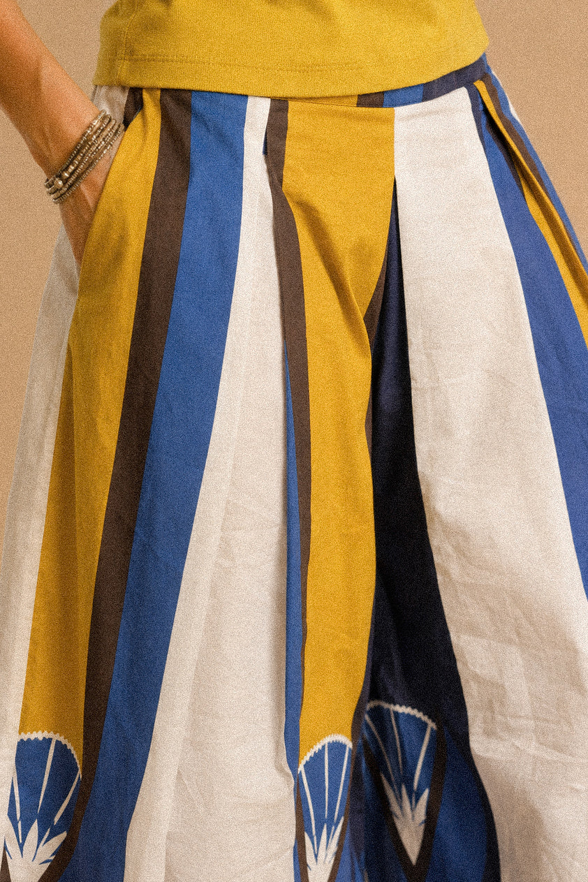 Pantalone Palazzo “Ventaglio” – Fantasia Geometrica in Cotone