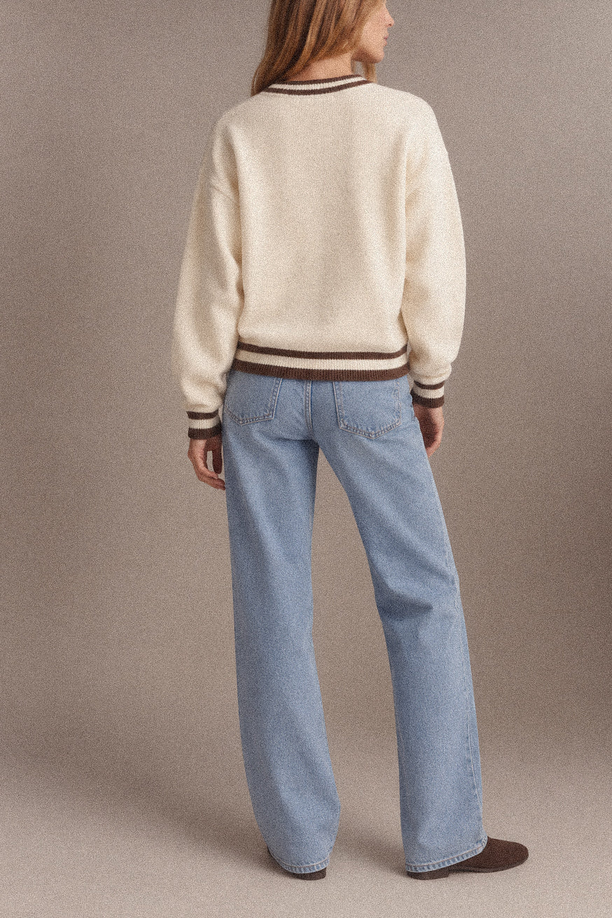 Maglione Donna California Panna con Scritte Ricamate