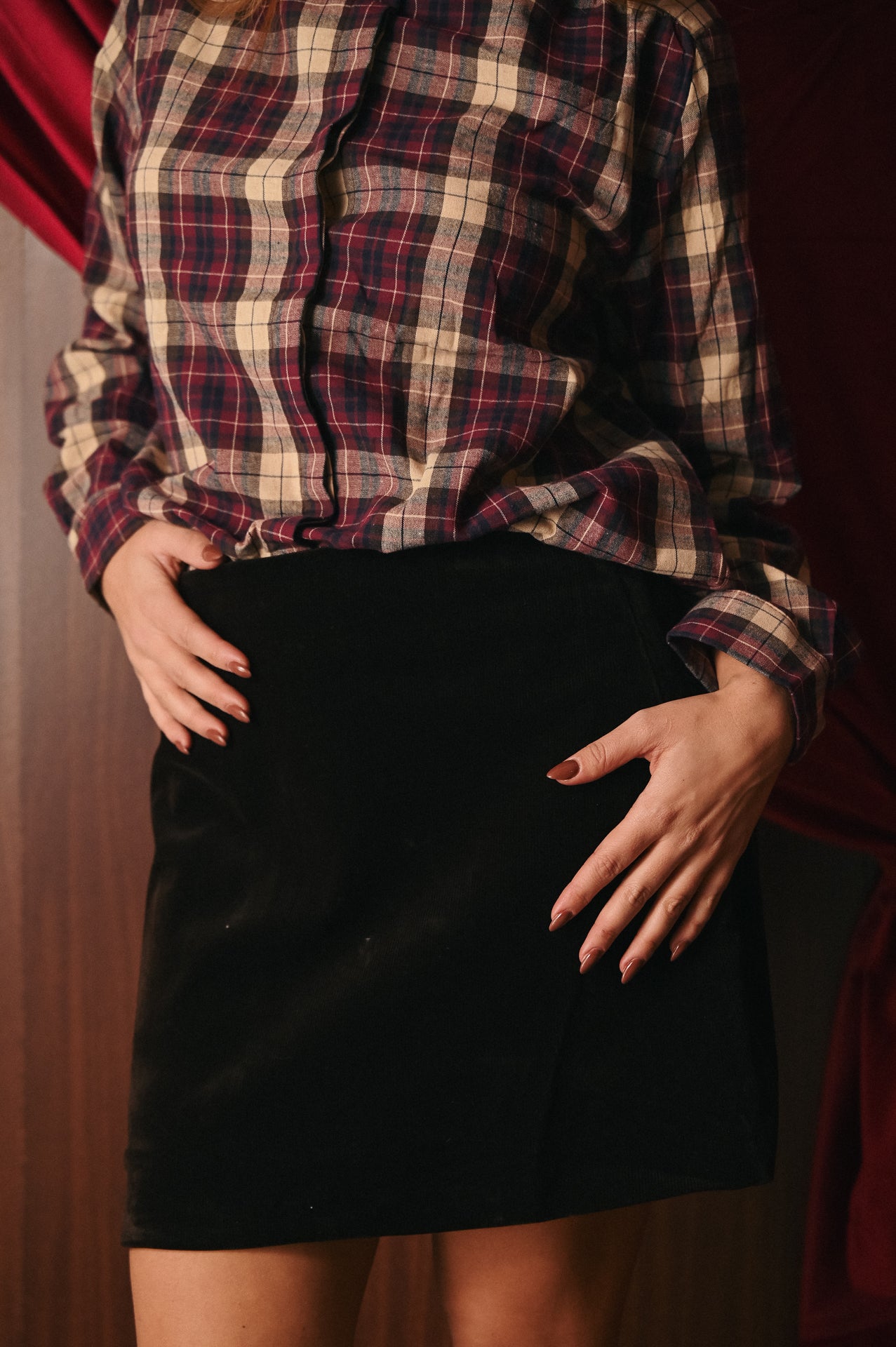 Gonna Donna Velluto Millerighe Color Caffè | Midi Vita Alta | Chiusura con Zip Laterale