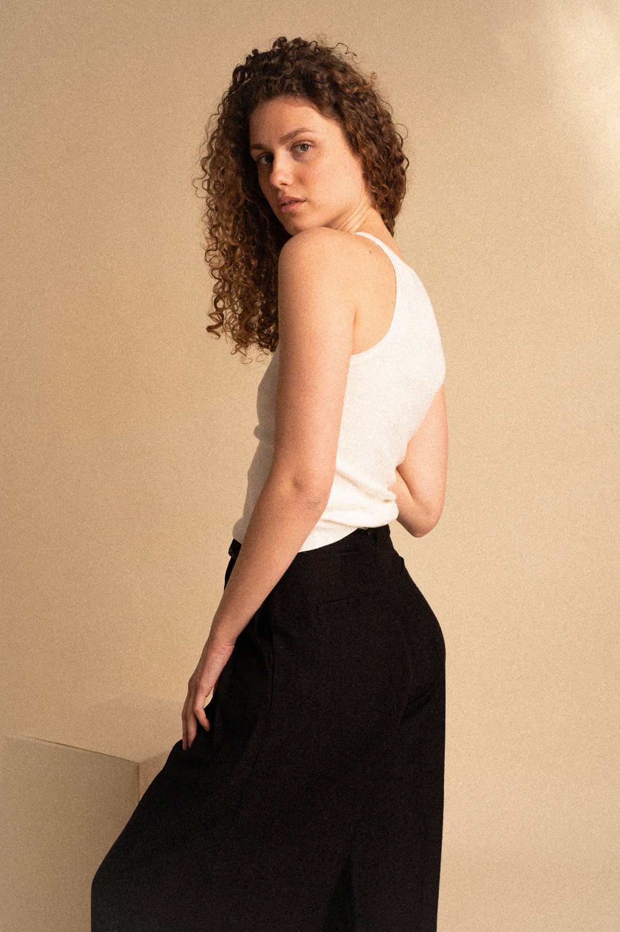 Pantalone Palazzo Nero Donna con Cintura Fantasia