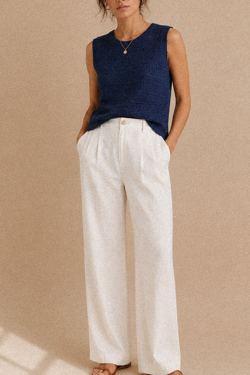 Top Riviera Vietri blu in Cotone Traforato Donna