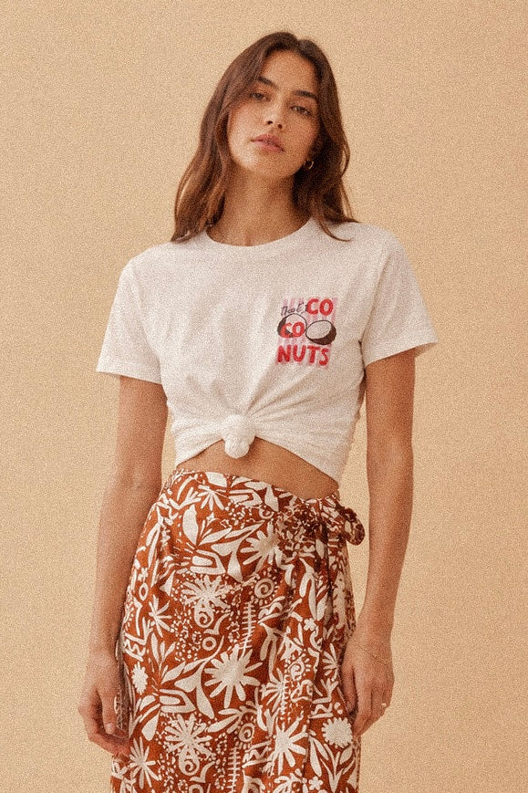 T-shirt Bianca con Stampa cocco in Cotone