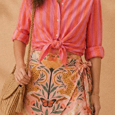 Camicia con collo coreano a righe rosa e corallo in cotone