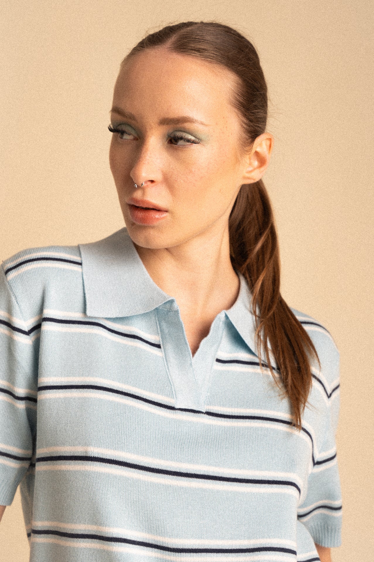 Polo Knit azzurra chiara a Righe