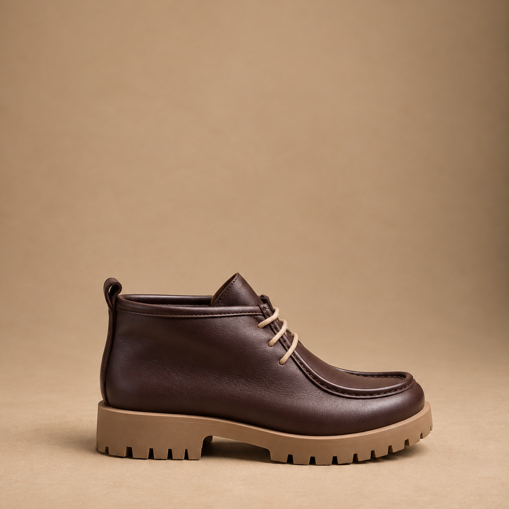 Stivaletto Chukka Donna in Pelle Marrone con Lacci e Suola in Gomma