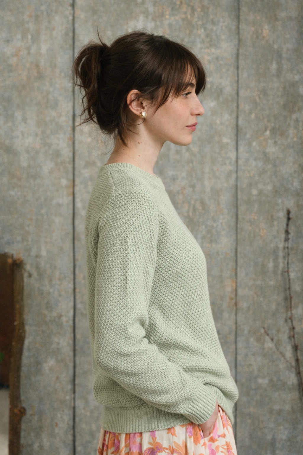 Pullover Agave in cotone biologico lavorazione grana di riso – maglia girocollo donna