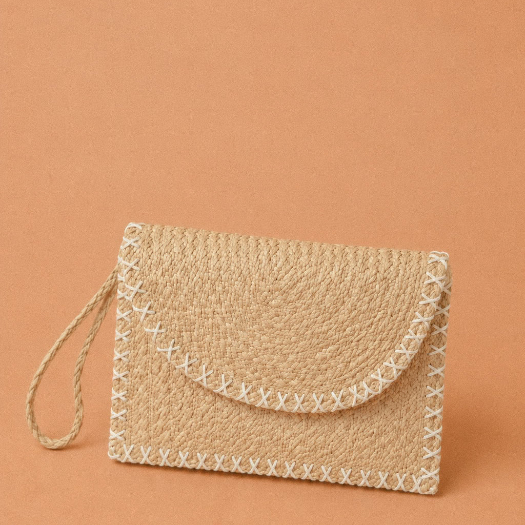 Pochette intrecciata con tracolla cucitura bianca