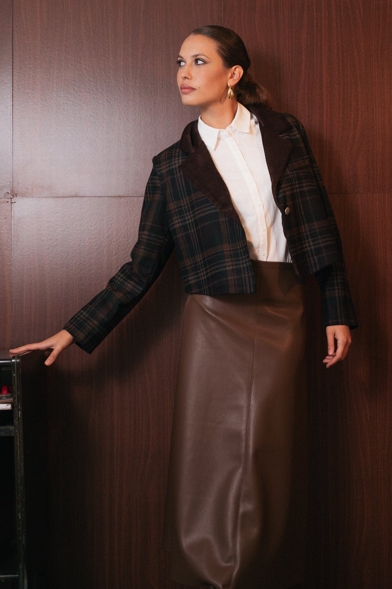 Gonna Lunga Similpelle Marrone | Vita Alta Aderente | Elegante Invernale