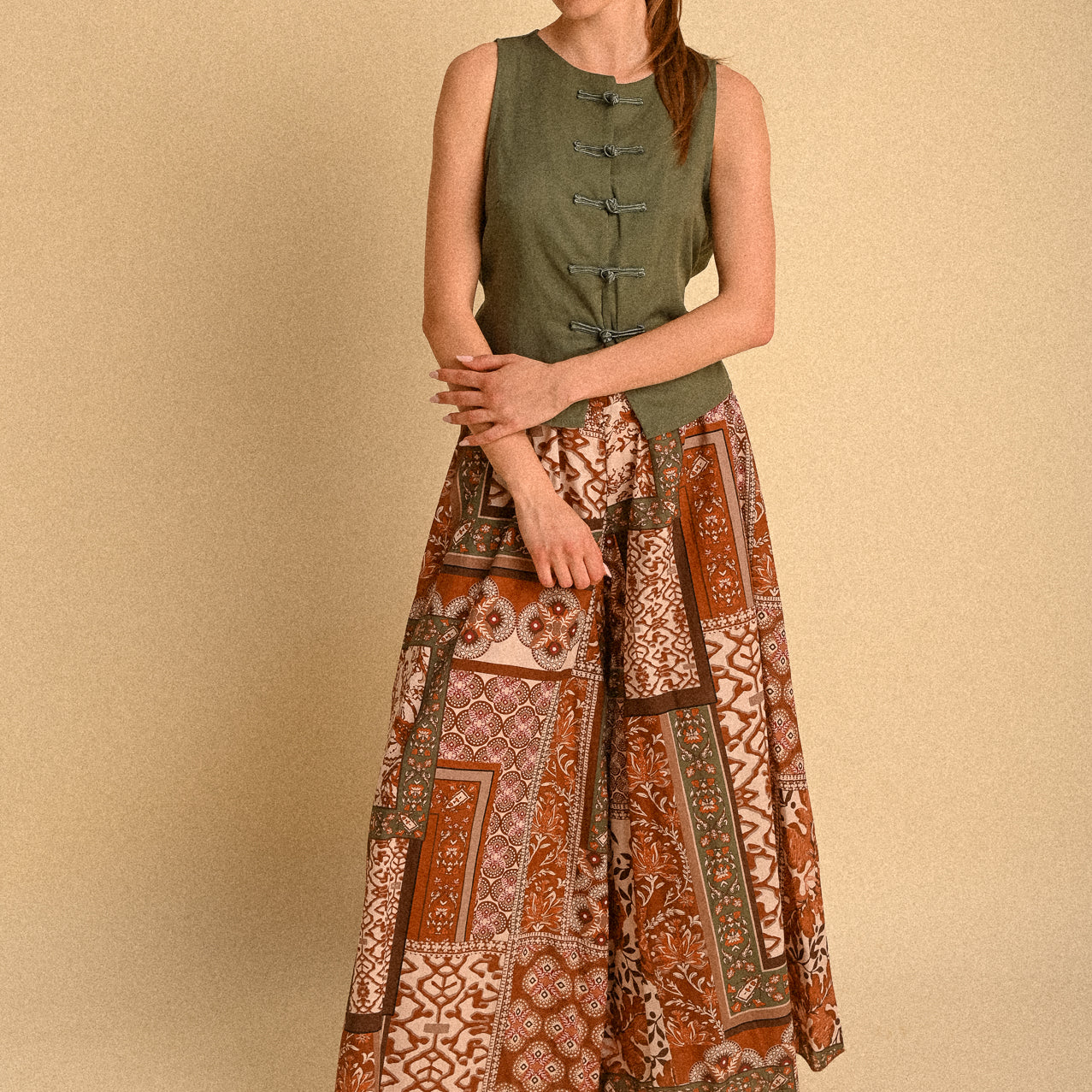 Pantalone Palazzo Kyoto in Cotone Fantasia Patchwork