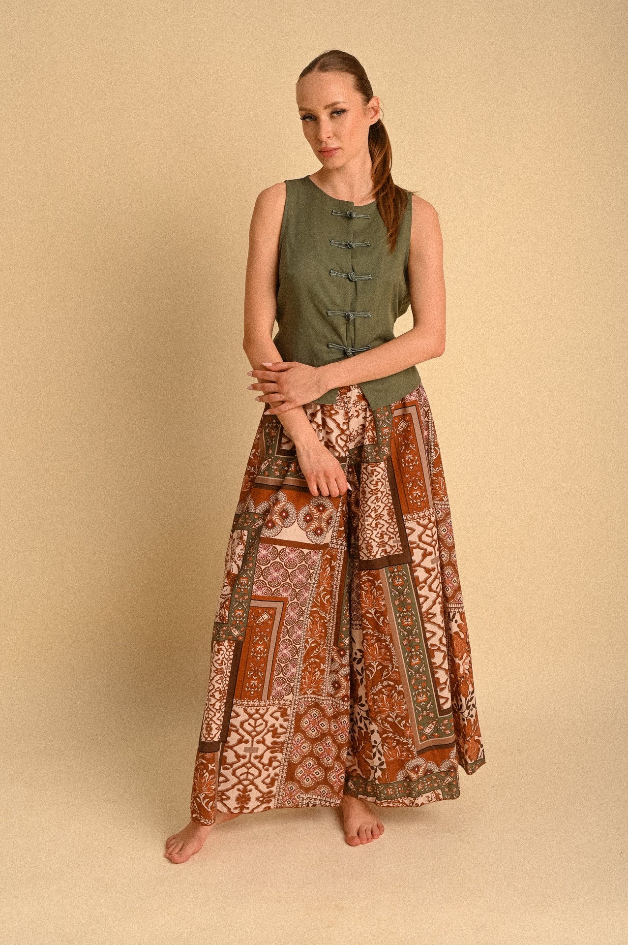 Pantalone Palazzo Kyoto in Cotone Fantasia Patchwork
