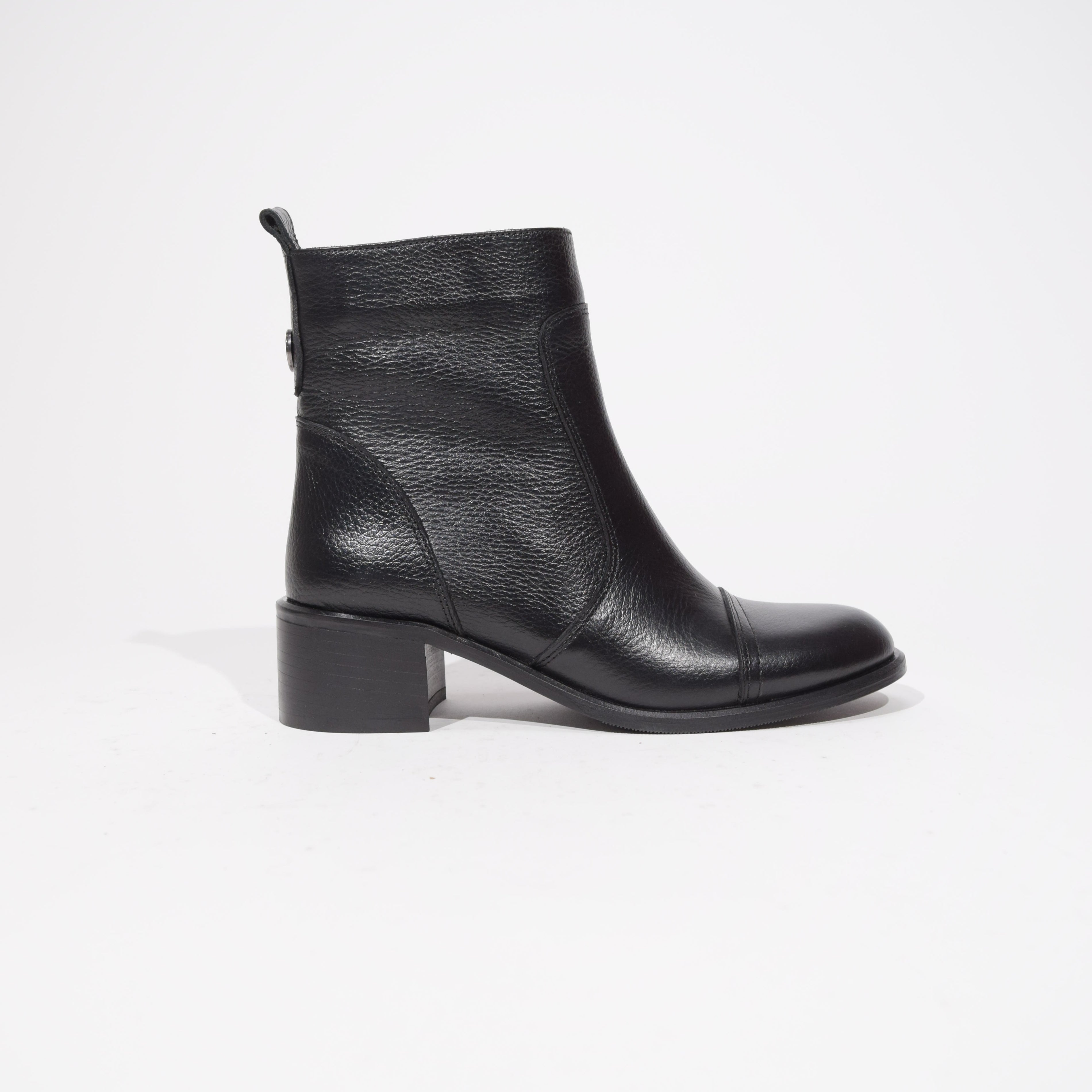 Black leather ankle boot with heel