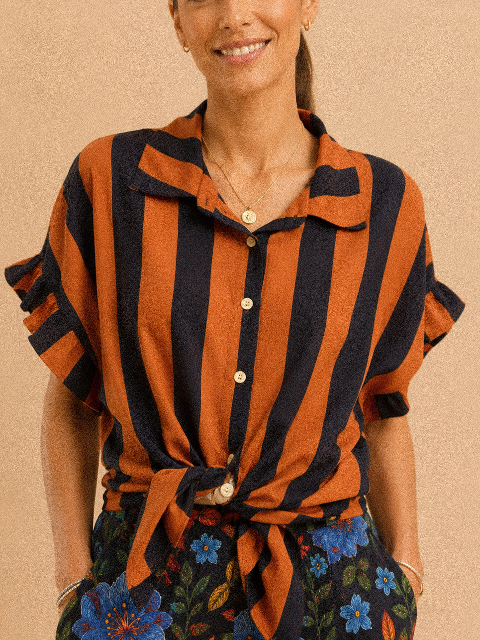 Camicia “Portofino” a Righe Mattone e Blu