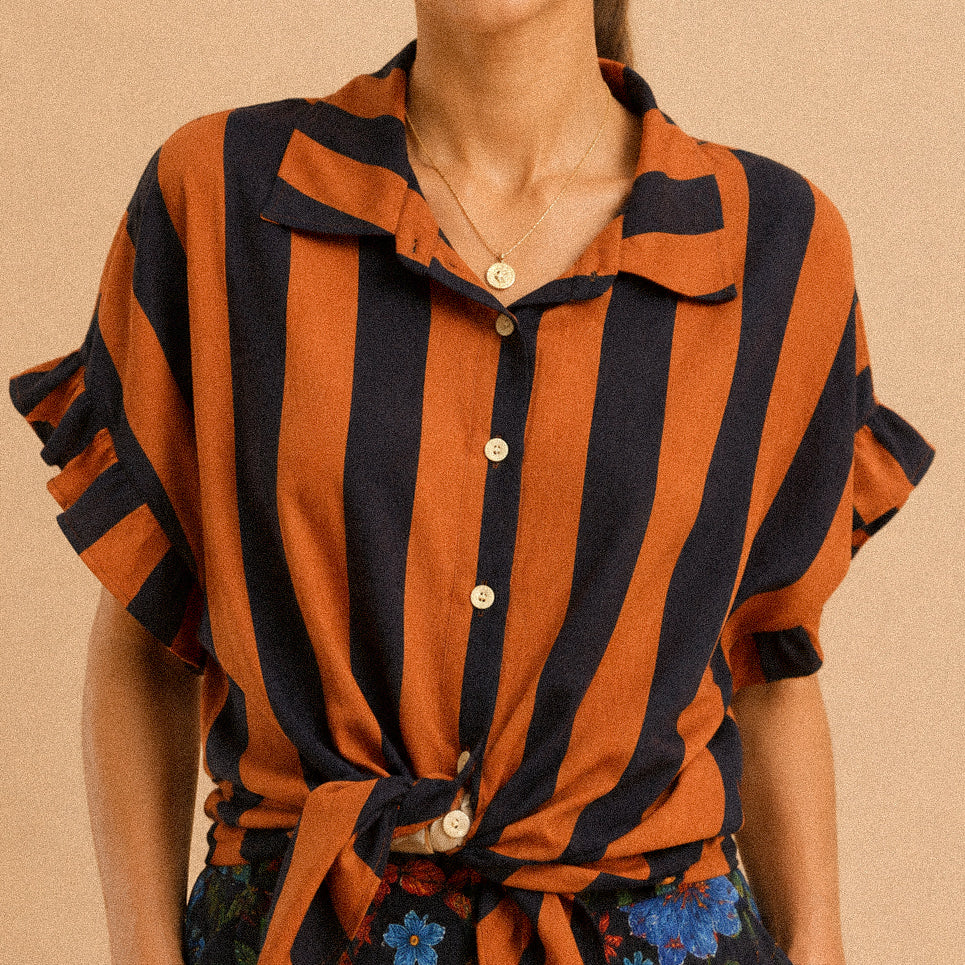 Camicia “Portofino” a Righe Mattone e Blu