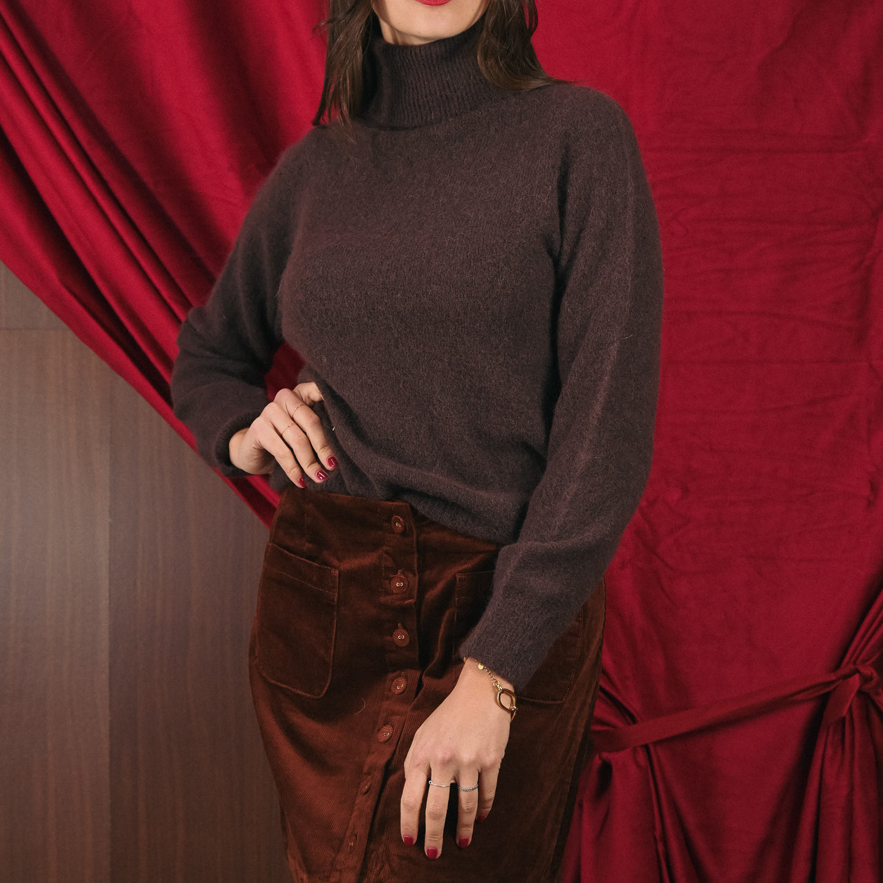 Maglione marrone collo alto donna Amelìe misto alpaca e lana | made in Italy