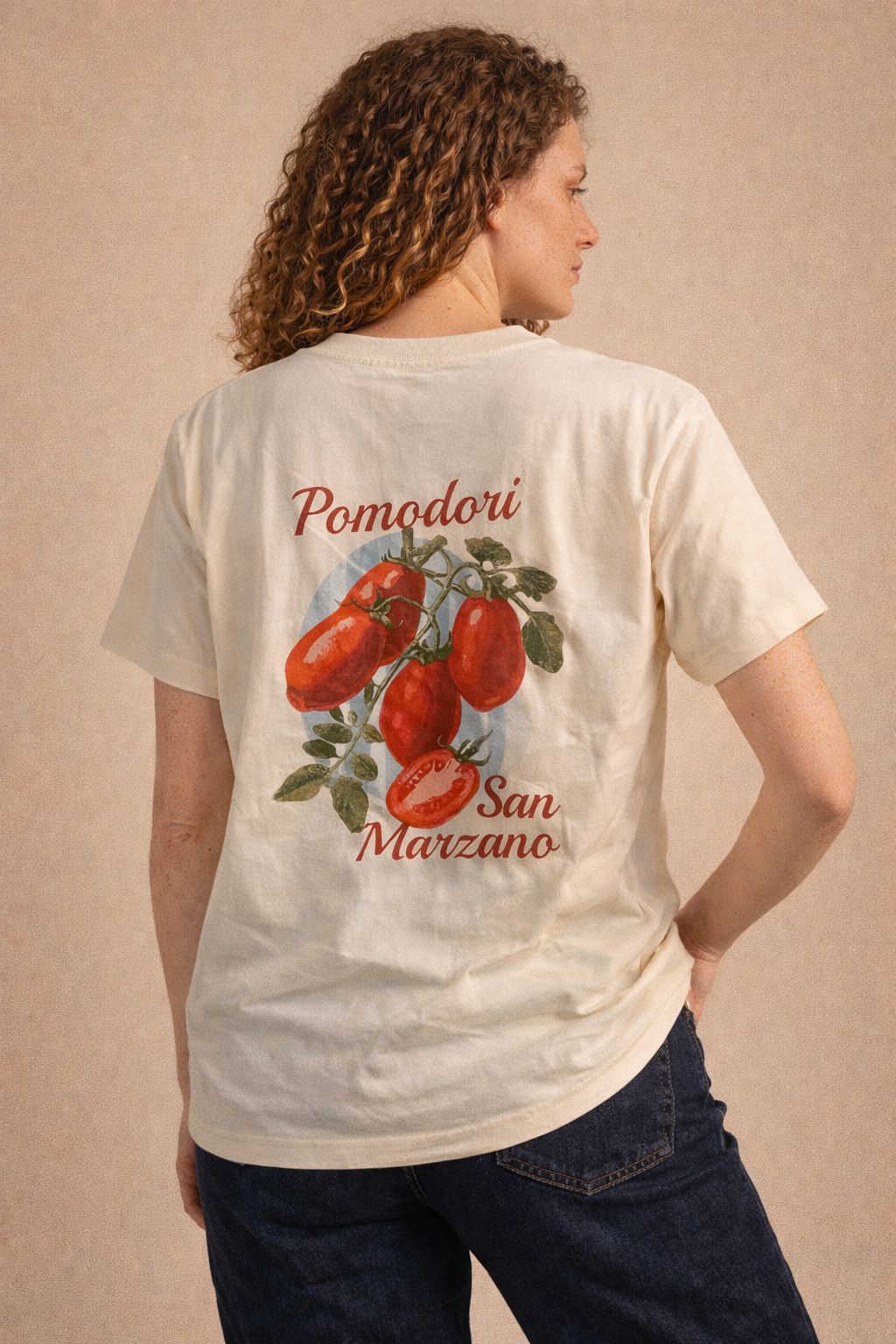 T-shirt Donna Albicocca Chiaro in Cotone 100% con Stampa Pomodori