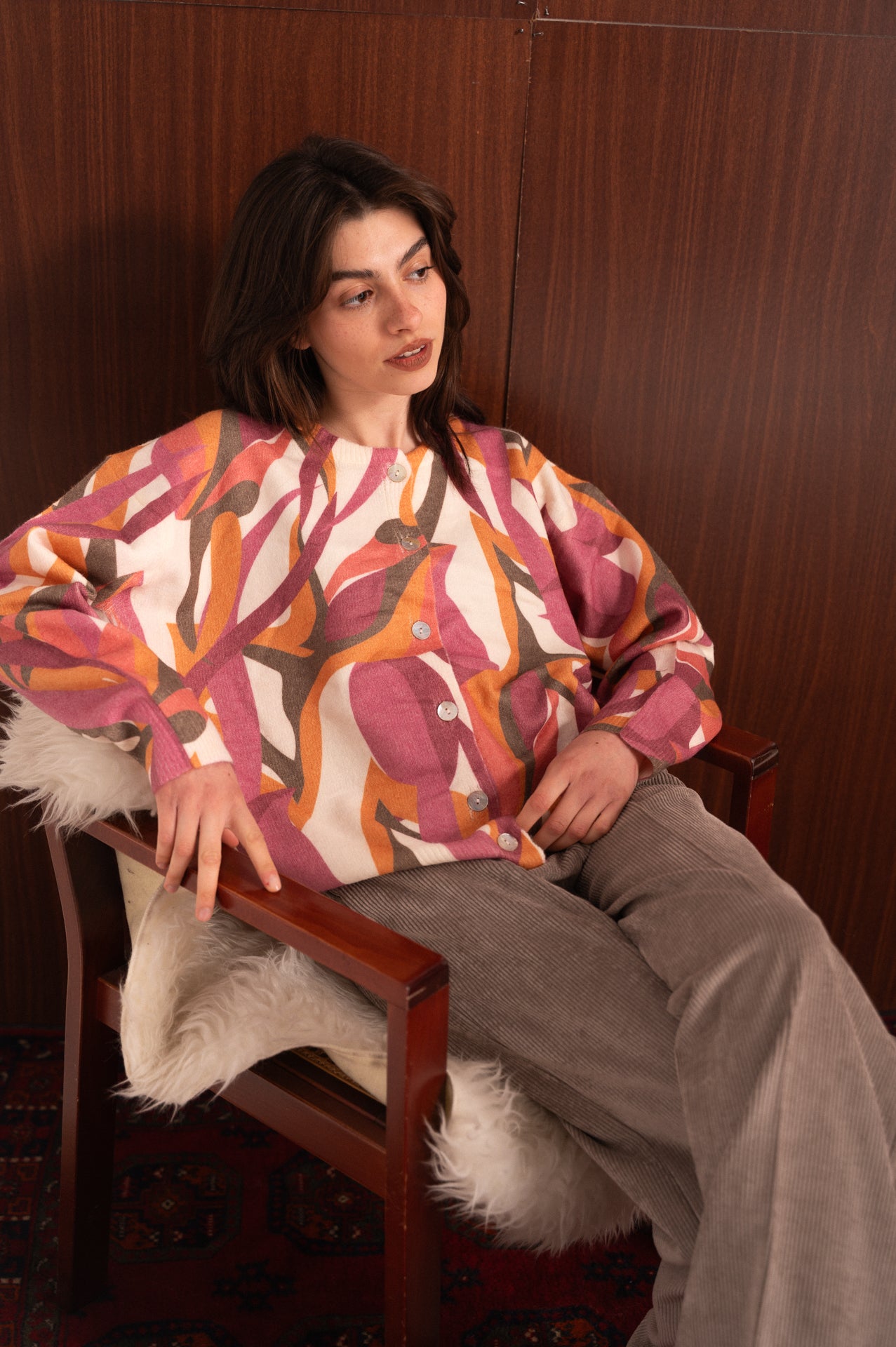 Cardigan Donna Fantasia Grafica Multicolor con Bottoni