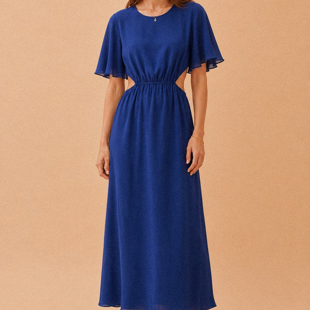 Abito lungo royal blu con fianchi scoperti