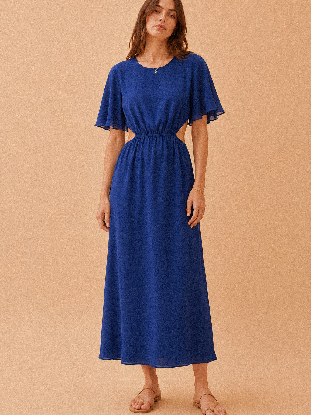 Abito lungo royal blu con fianchi scoperti