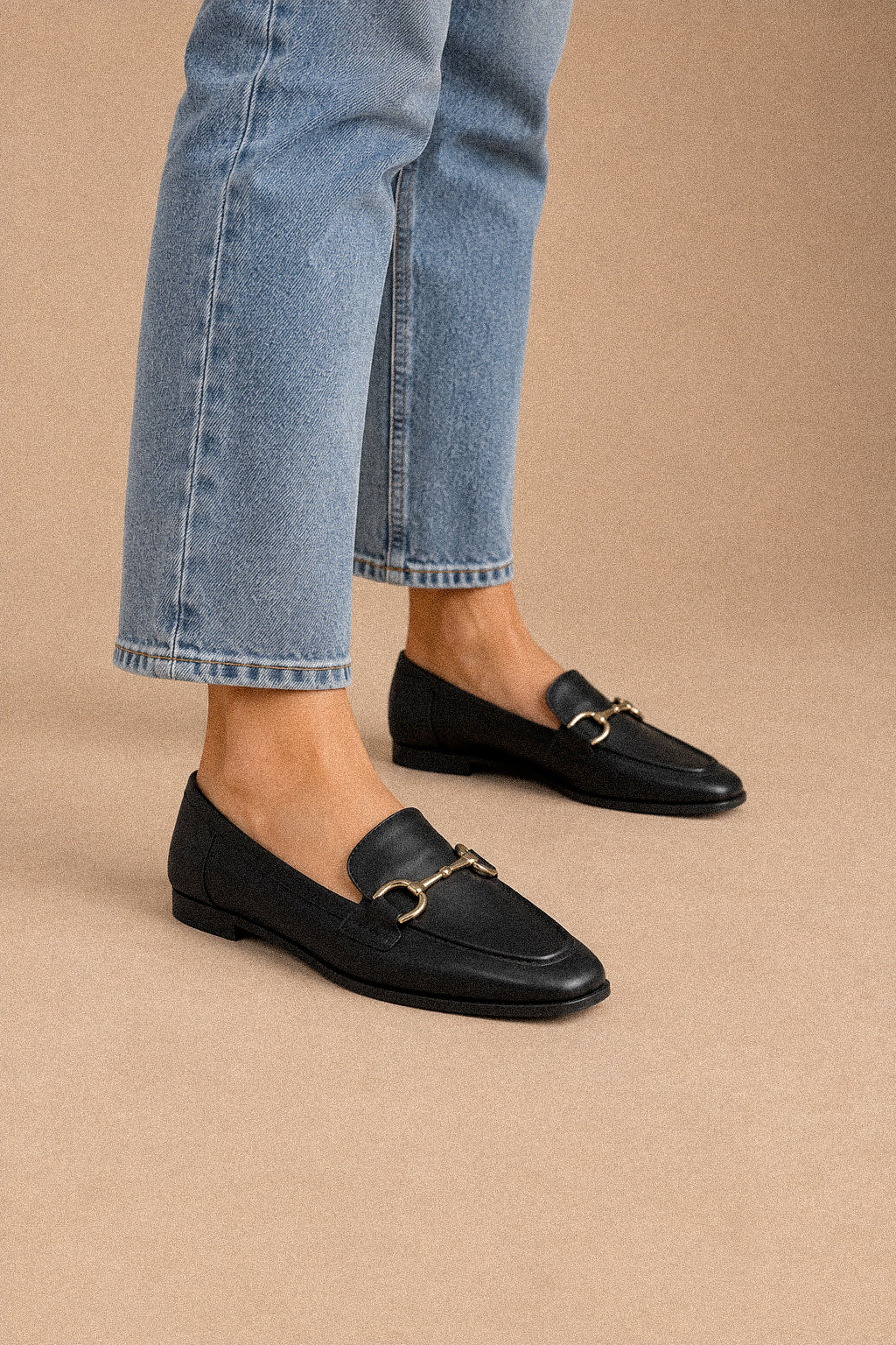 Mocassino Donna Nero Effetto Pelle con Morsetto Horsebit Dorato
