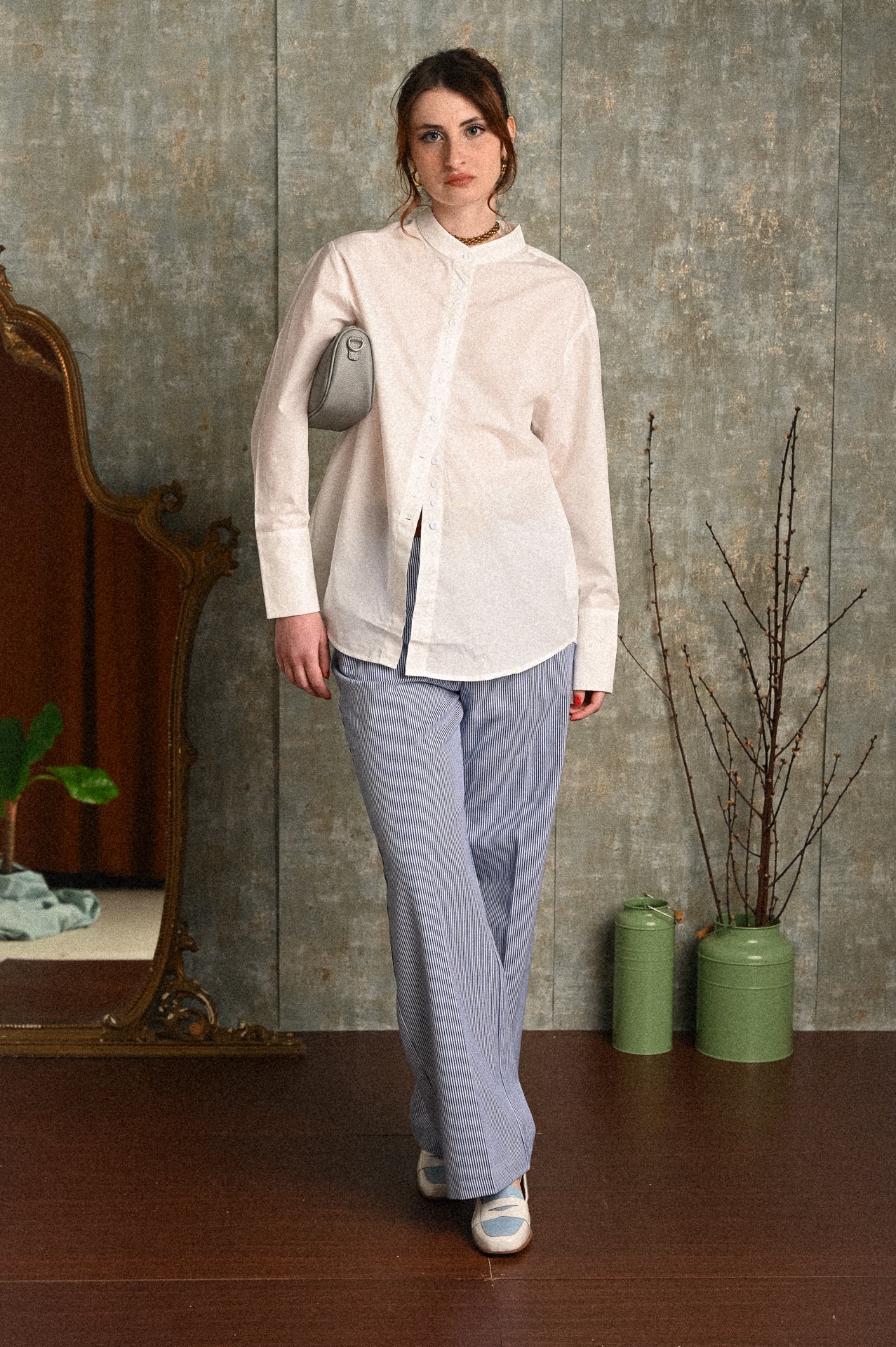 Camicia Geranio bianca mandarin collar